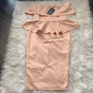 Nude Peplum Midi Dress